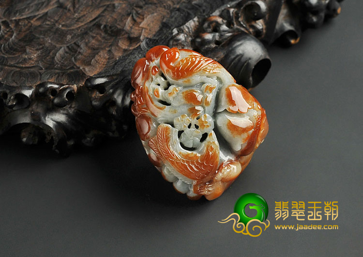 细糯种褐红翡缅甸翡翠A货富贵双喜挂件
