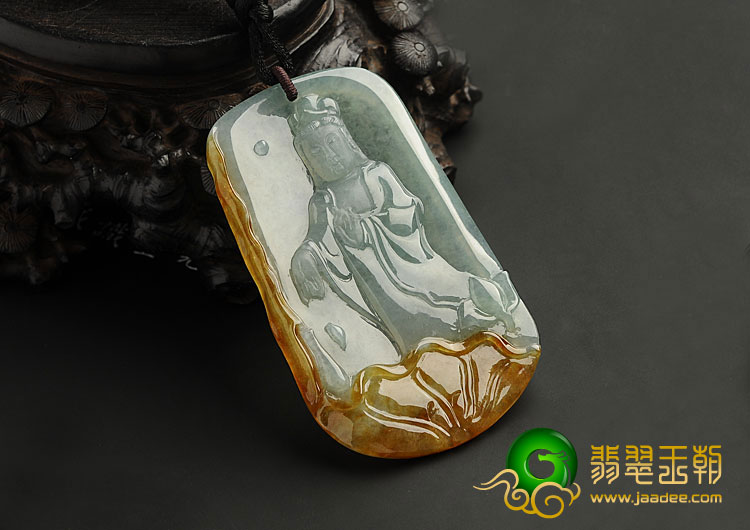 冰种晴水褐黄翡缅甸翡翠A货观音挂件
