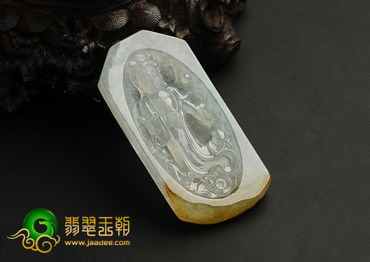冰种晴水褐黄翡缅甸翡翠A货观音挂件