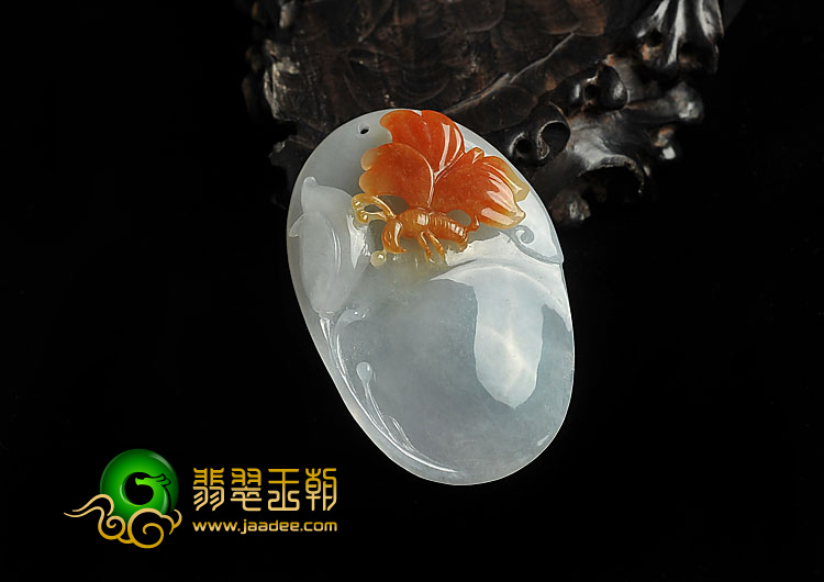 糯冰种红黄翡晴水缅甸翡翠A货蝶恋花挂件