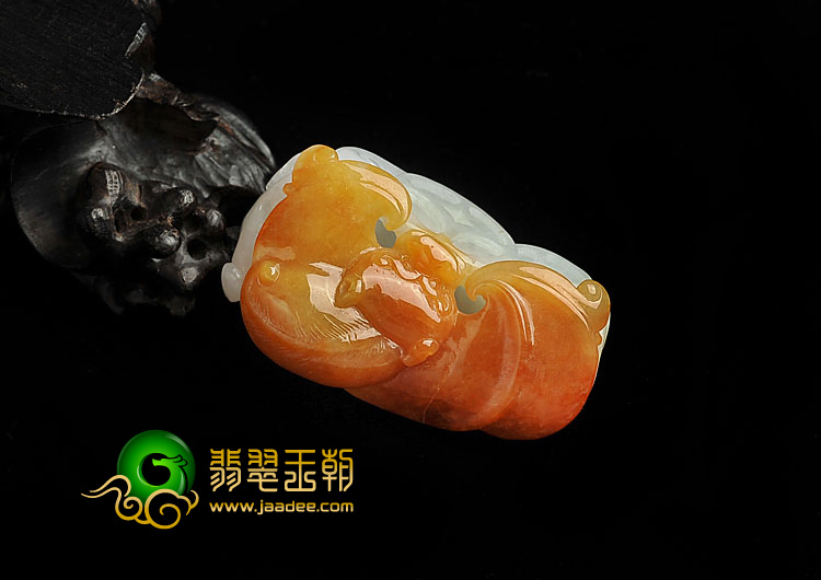 糯冰种红黄翡缅甸翡翠A货福在眼前挂件