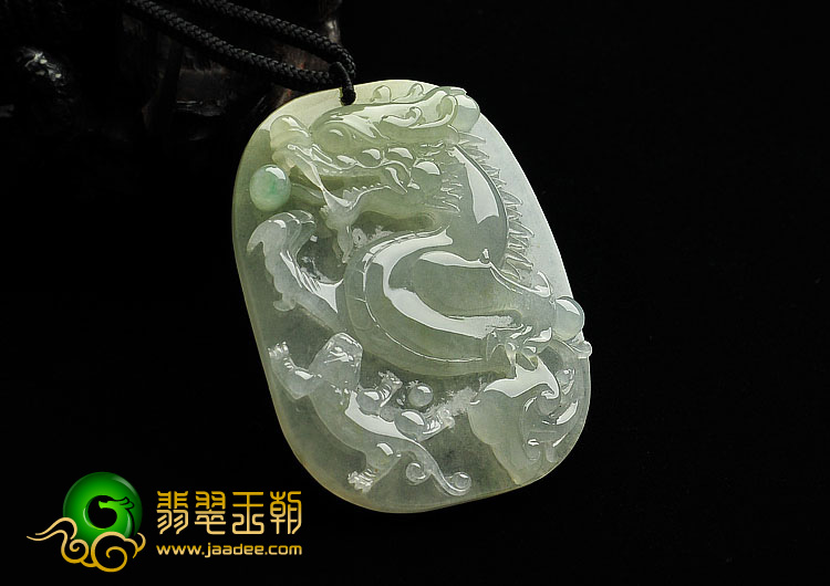 冰种晴水淡黄翡缅甸翡翠A货龙牌挂件