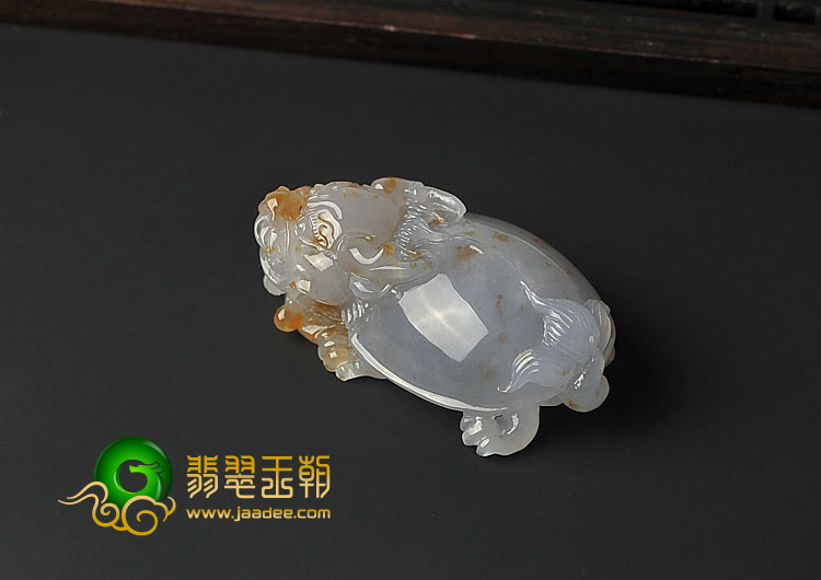 冰种飘花缅甸翡翠A货龙头龟头挂件