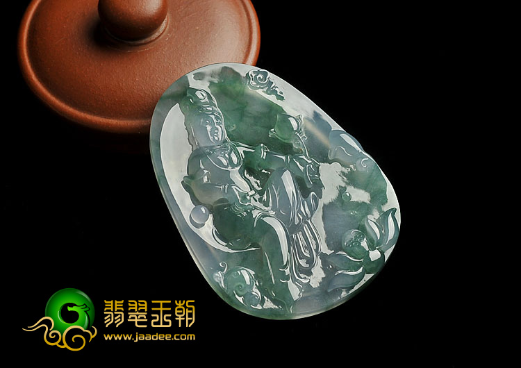 （超值推荐）冰种淡紫罗兰飘花缅甸翡翠A货观音挂件
