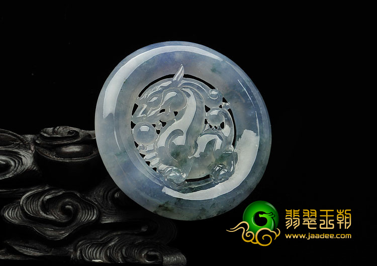 冰种紫罗兰飘花缅甸翡翠A货龙牌挂件