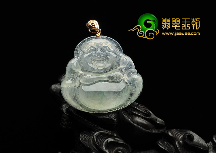 冰玻种略飘花缅甸翡翠A货玉佛挂件