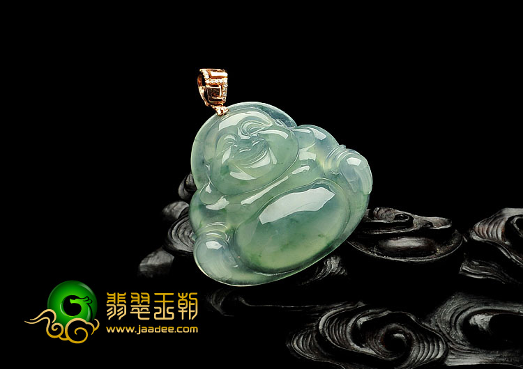 冰种飘花缅甸翡翠A货玉佛挂件