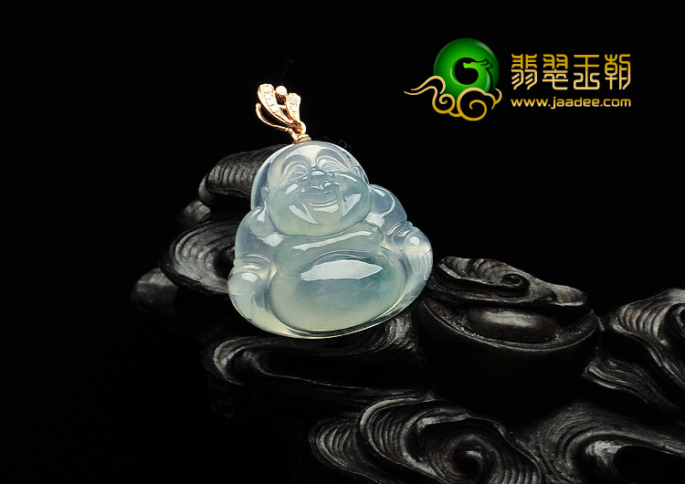 冰种飘花缅甸翡翠A货玉佛挂件