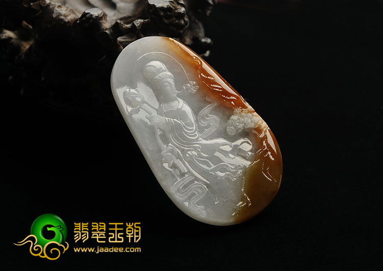 糯冰种褐红翡缅甸翡翠A货大势至菩萨挂件