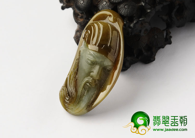 糯冰种褐红黄翡缅甸翡翠A货诸葛孔明挂件
