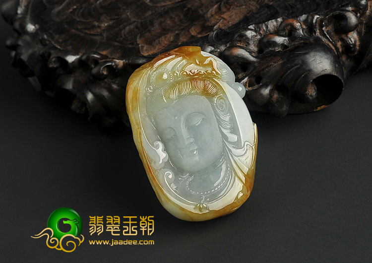 糯冰种红黄翡缅甸翡翠A货观音头挂件