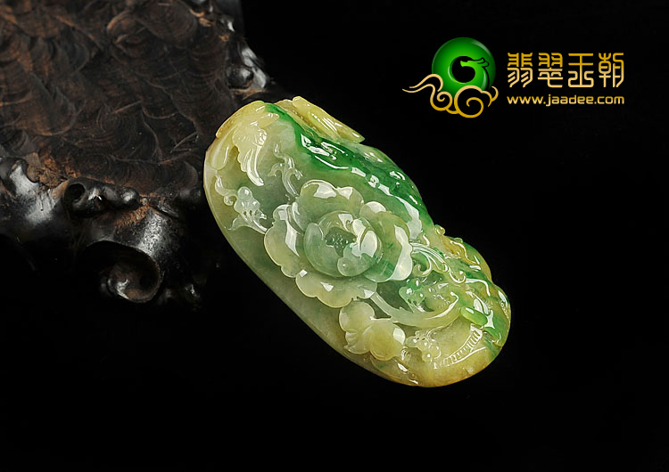 糯冰种黄加绿缅甸翡翠A货富贵双喜挂件