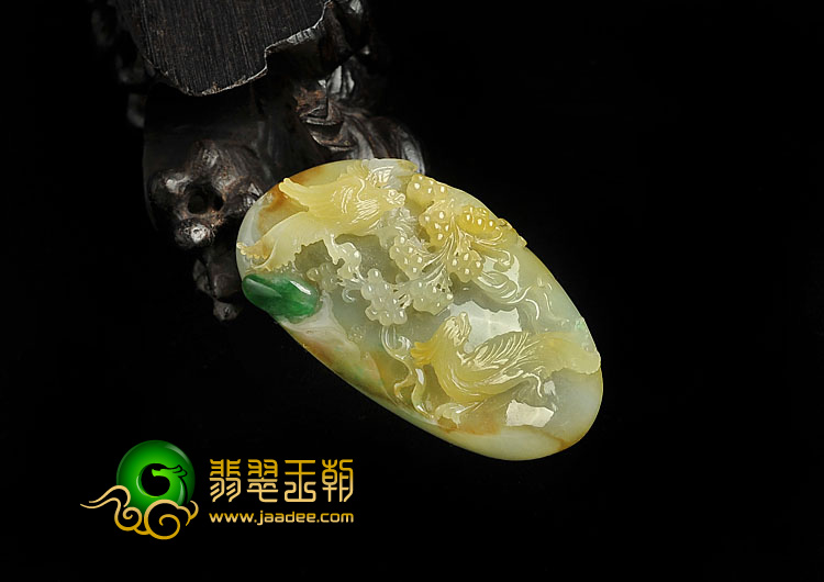 糯冰种黄加绿缅甸翡翠A货比翼双飞挂件