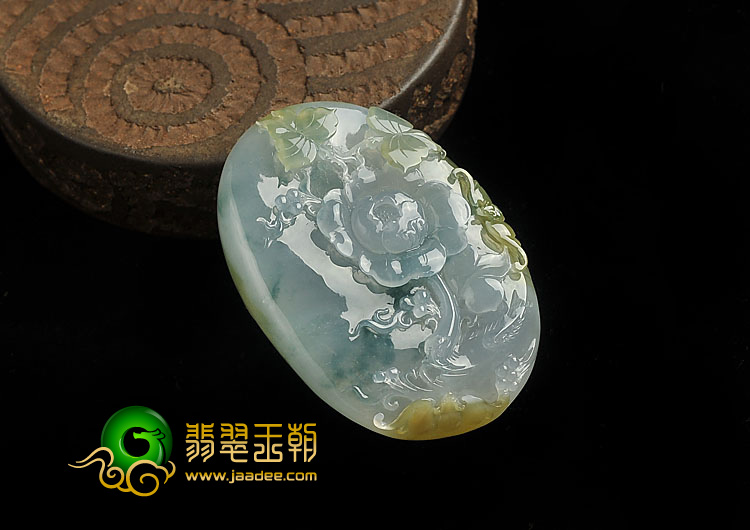 冰种黄翡飘花缅甸翡翠A货蝶恋花挂件