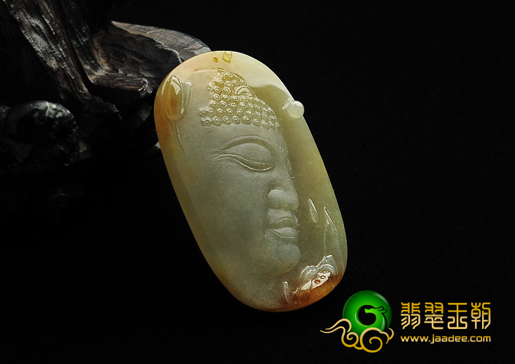 糯冰种黄翡缅甸翡翠A货释迦牟尼挂件