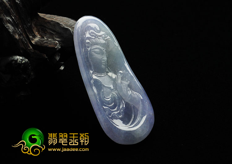 冰种紫罗兰缅甸翡翠A货观音挂件