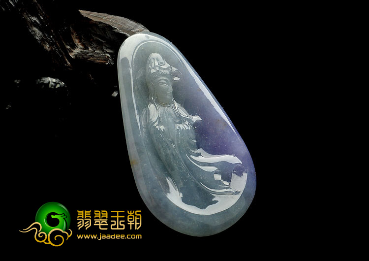 冰种紫罗兰缅甸翡翠A货观音挂件