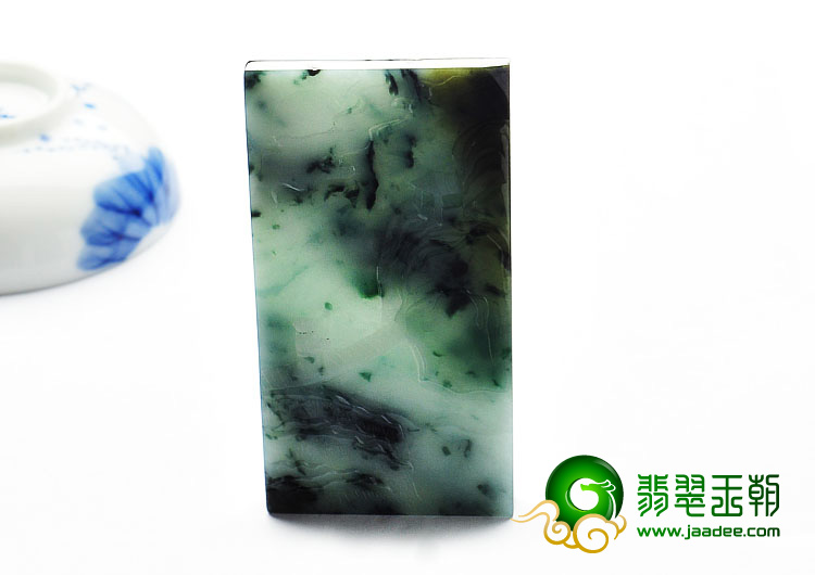 糯冰种飘花缅甸翡翠A货山水牌挂件