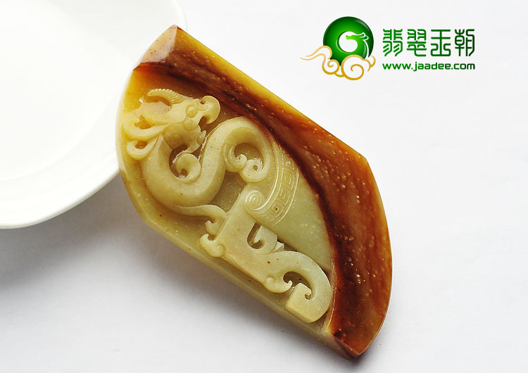 糯冰种褐黄翡缅甸翡翠A货仿古龙挂件