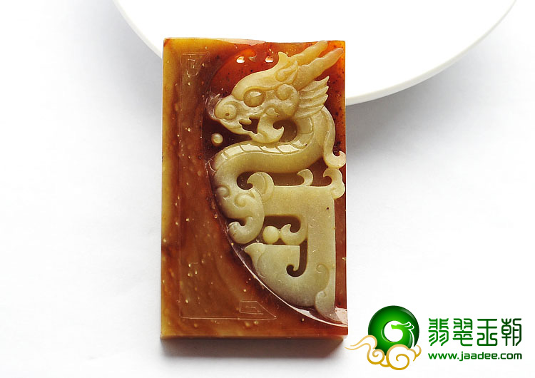 糯冰种褐黄翡缅甸翡翠A货仿古龙挂件
