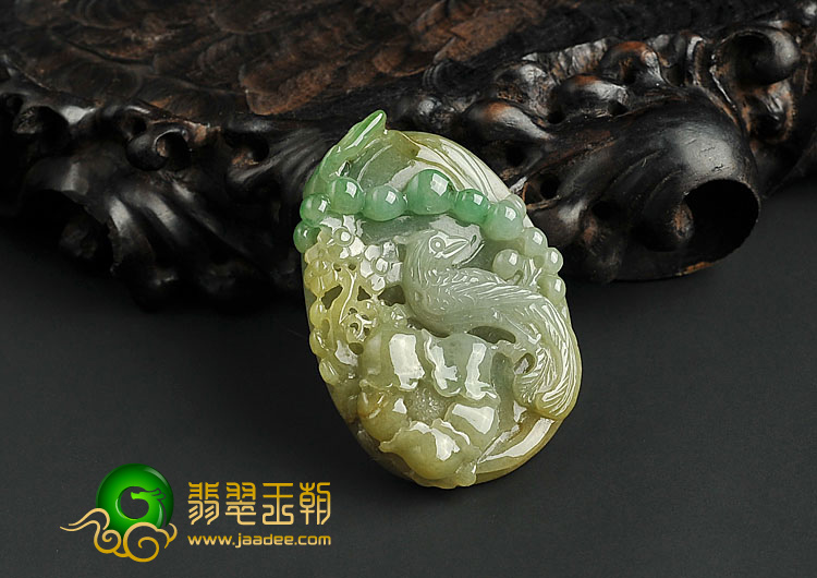 糯冰种黄加绿缅甸翡翠A货花开富贵挂件