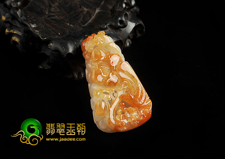 糯冰种红黄翡缅甸翡翠A货鸟语花香挂件