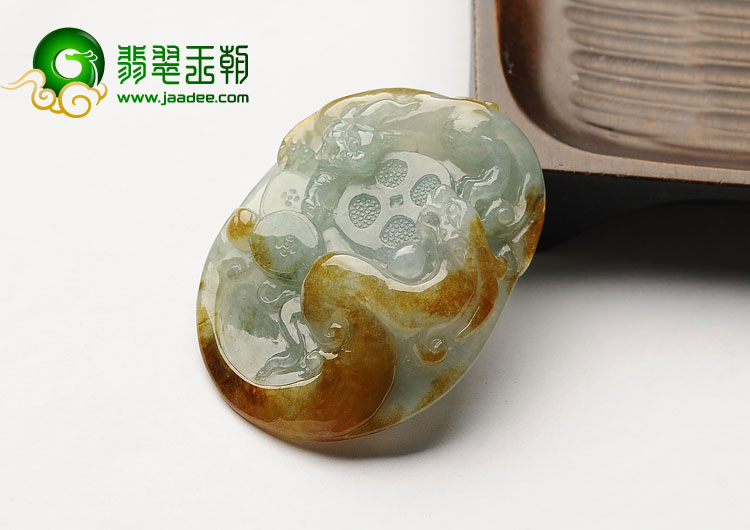 糯冰种晴水褐黄翡缅甸翡翠A货龙凤呈祥挂件