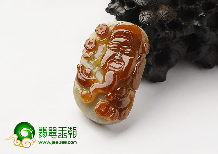 糯冰种褐红翡缅甸翡翠A货财神挂件