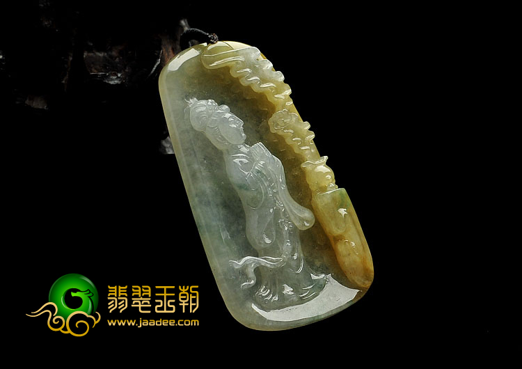 冰种黄翡飘花缅甸翡翠A货观音挂件