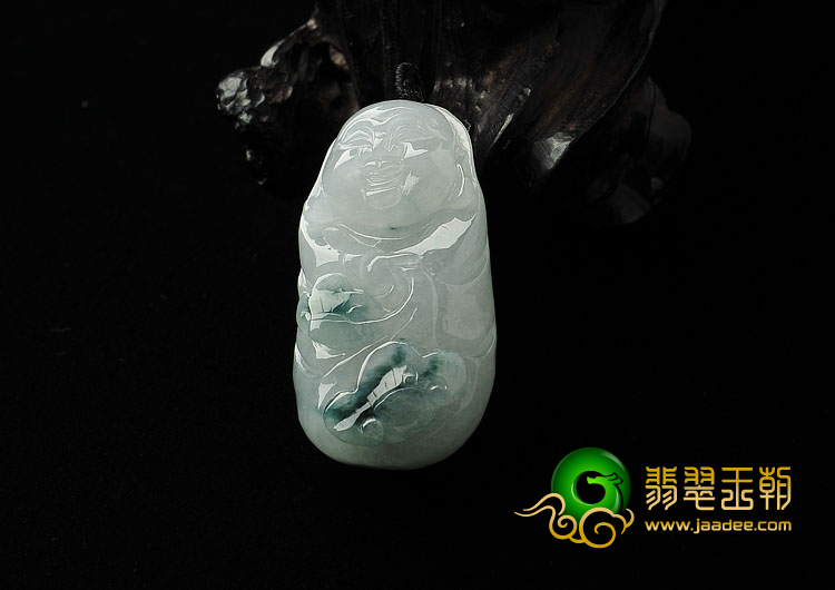 糯冰种飘花缅甸翡翠A货逍遥佛挂件