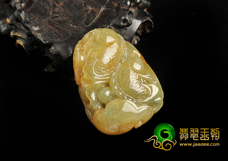 糯冰种褐黄翡缅甸翡翠A货金玉满堂挂件
