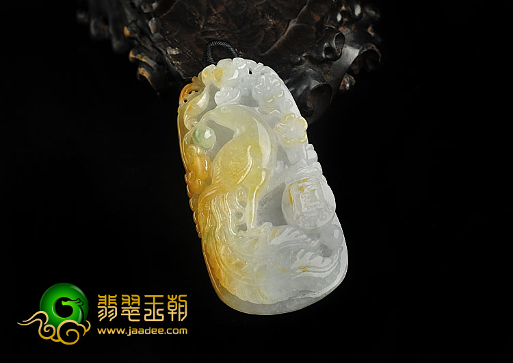 糯冰种黄翡缅甸翡翠A货鸟语花香挂件