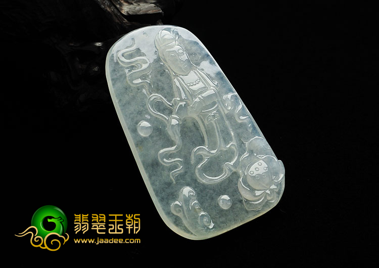 冰种淡晴水缅甸翡翠A货观音挂件