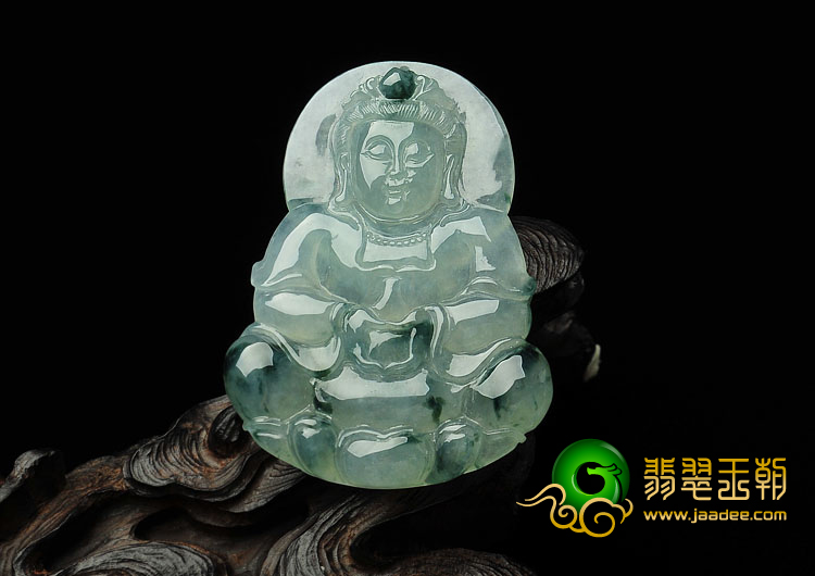 冰种飘花缅甸翡翠A货观音挂件