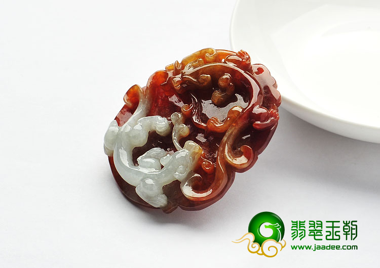 糯冰种褐红翡缅甸翡翠A货螭龙挂件