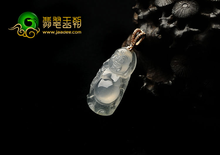 冰玻种淡晴水缅甸翡翠A货站佛挂件
