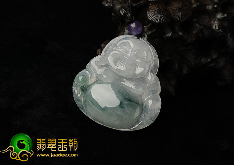 冰种飘花缅甸翡翠A货玉佛挂件
