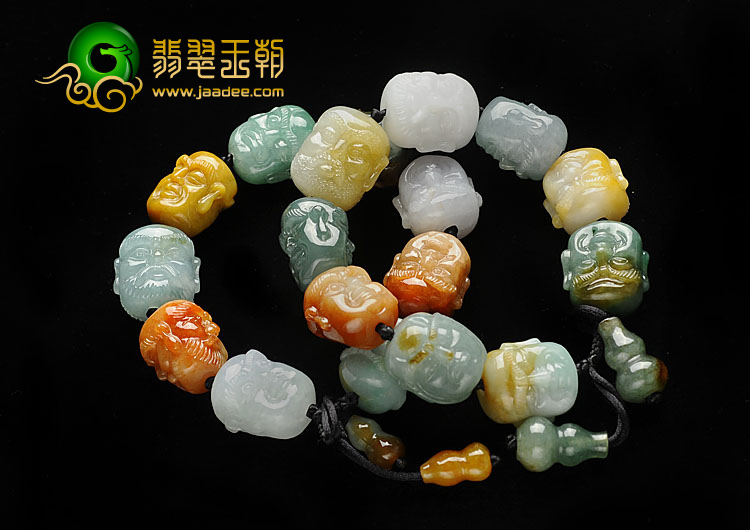 糯冰种三彩缅甸翡翠A货罗汉头手链（单价）