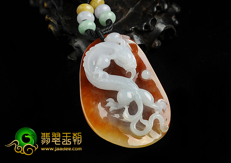 冰种褐黄翡缅甸翡翠A货螭龙挂件