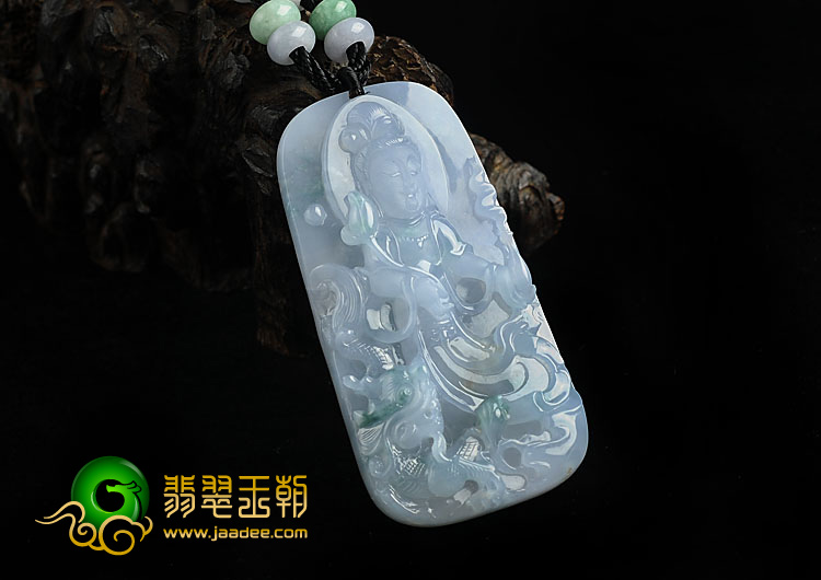 冰种紫罗兰飘花缅甸翡翠A货降龙观音挂件