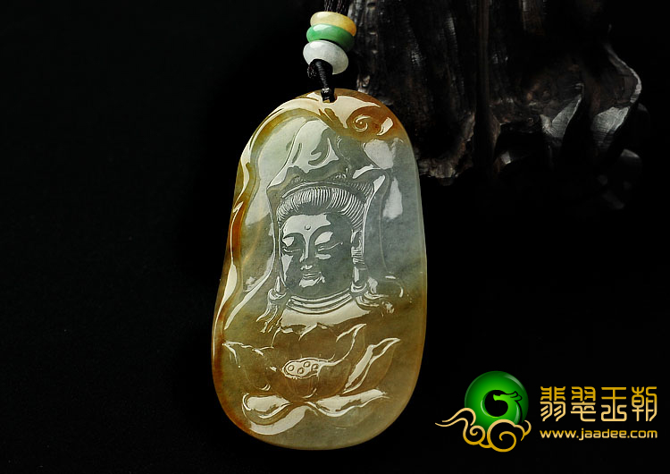 冰种褐黄翡缅甸翡翠A货观音挂件