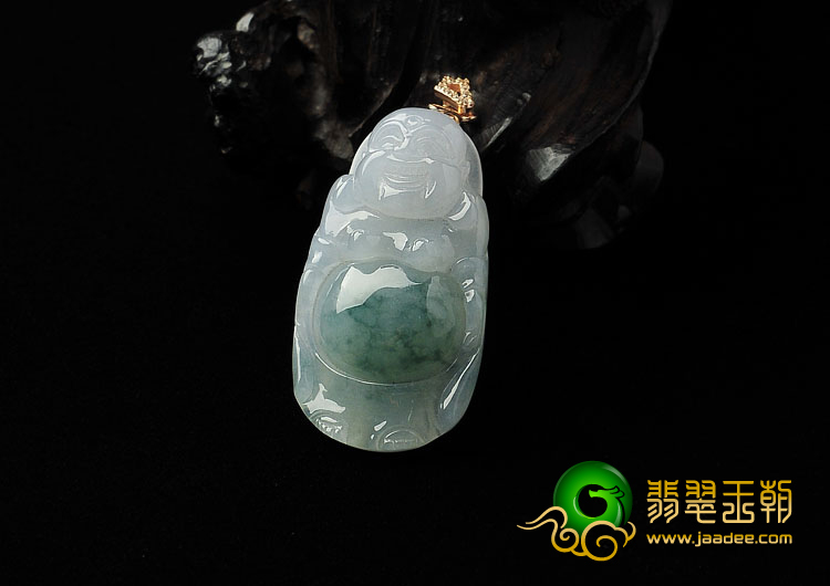 糯冰种飘花缅甸翡翠A货站佛挂件