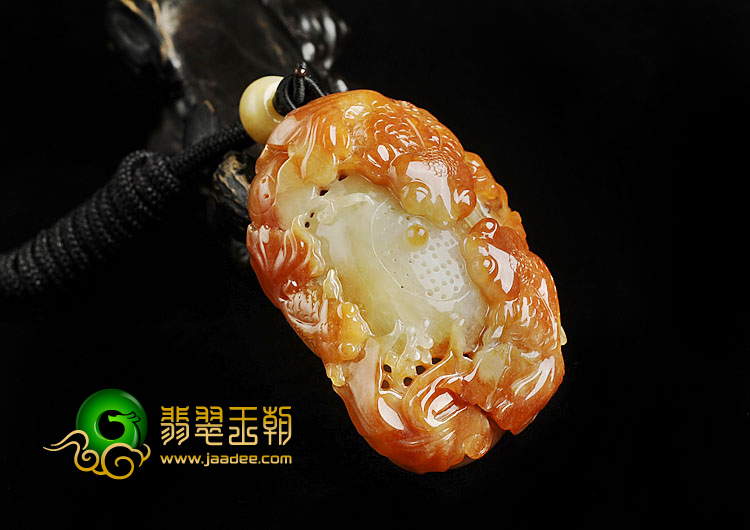 糯冰种红黄翡缅甸翡翠A货金玉满堂挂件