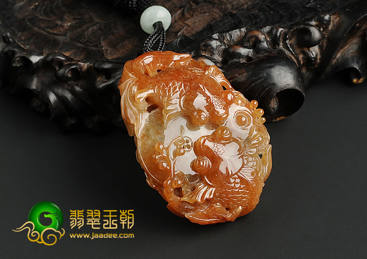 糯冰种红黄翡缅甸翡翠A货金玉满堂挂件