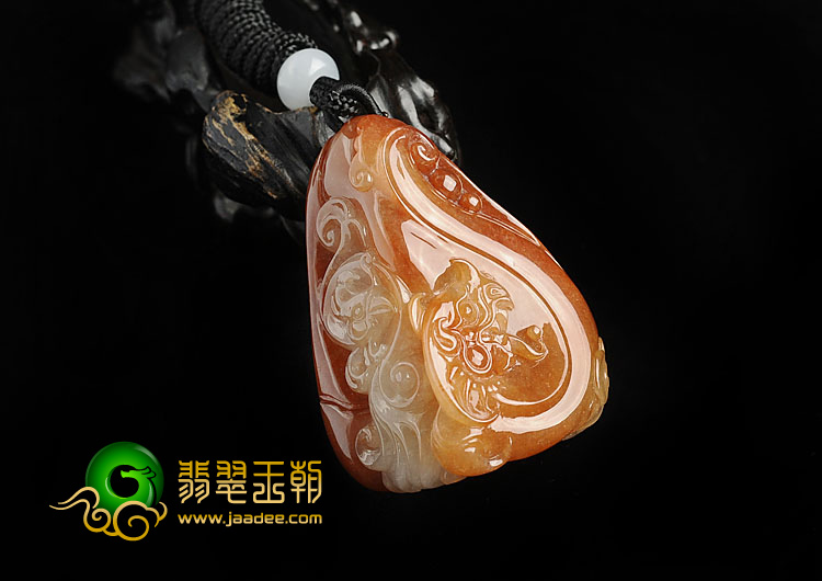 糯冰种红黄翡缅甸翡翠A货仿古龙凤挂件