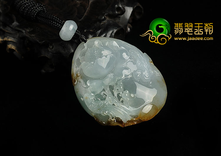 冰种褐黄翡晴水缅甸翡翠A货花开富贵挂件