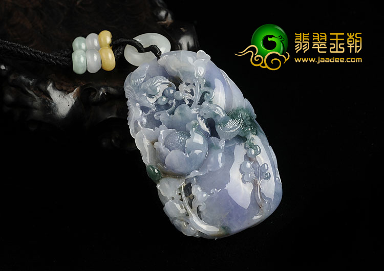 糯冰种紫罗兰飘花缅甸翡翠A货花开富贵挂件