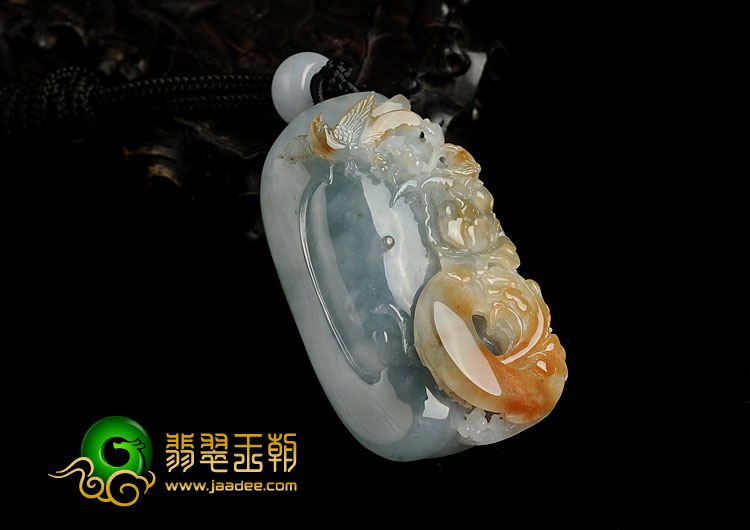 冰种红黄翡晴水缅甸翡翠A货喜上枝头挂件