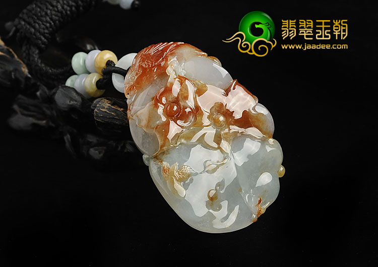 糯冰种红黄翡缅甸翡翠A货富贵花开挂件