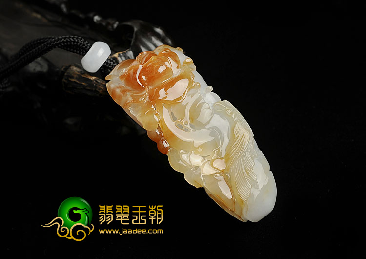 糯冰种褐黄翡晴水缅甸翡翠A货花开富贵挂件